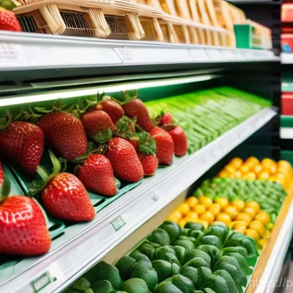 음식 보존의 글로벌 시장 전망 - **Prompt:** A vibrant, futuristic Polish supermarket aisle bathed in soft, natural light. In the for...
