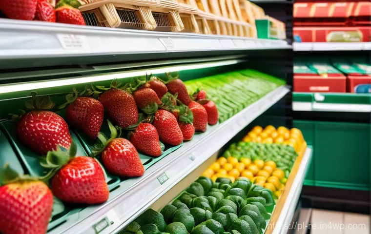 음식 보존의 글로벌 시장 전망 - **Prompt:** A vibrant, futuristic Polish supermarket aisle bathed in soft, natural light. In the for...