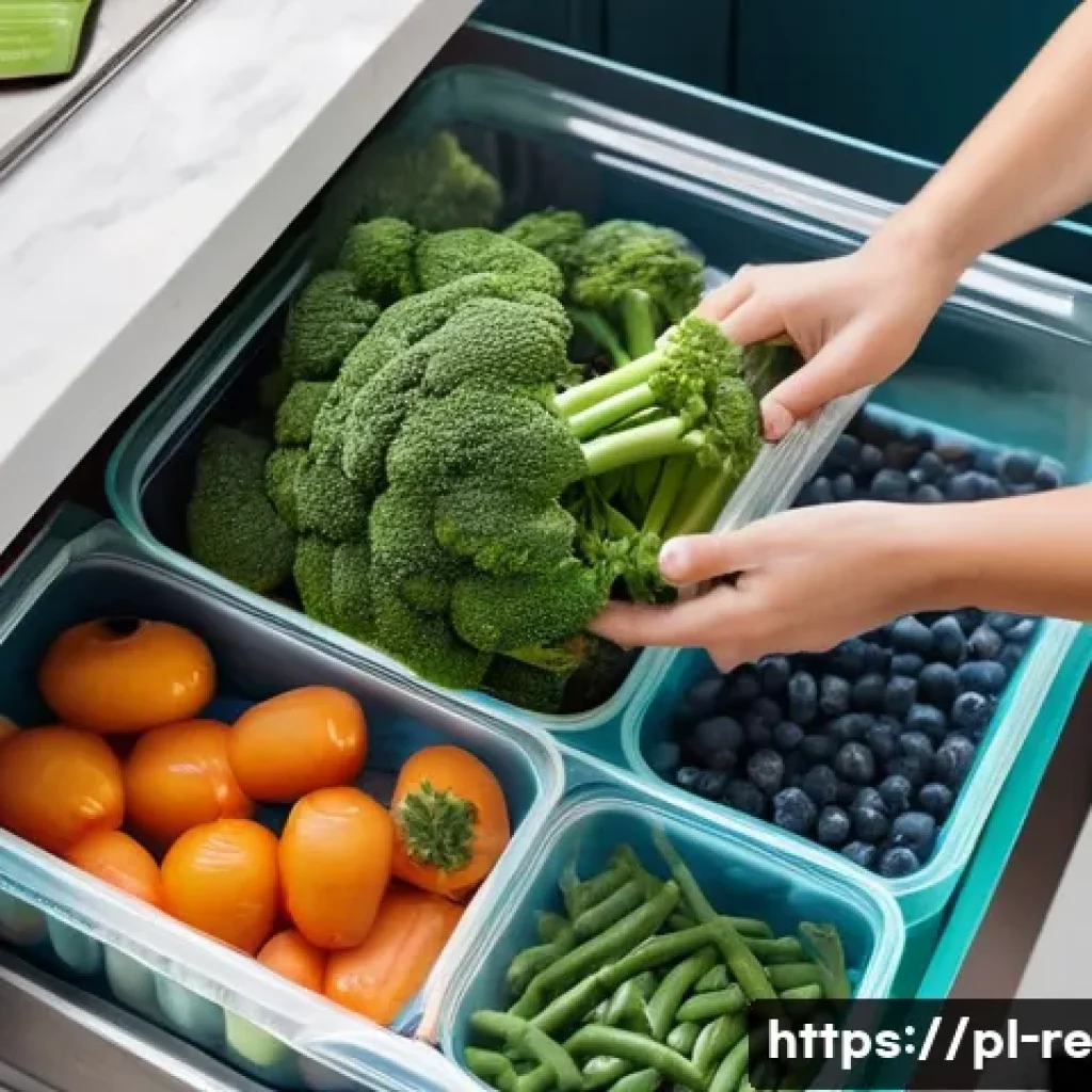 효율적인 식품 보존을 위한 소규모 작업 - **Prompt 1: Modern Kitchen Freezing & Organization**
A bright, clean, and modern apartment kitch...