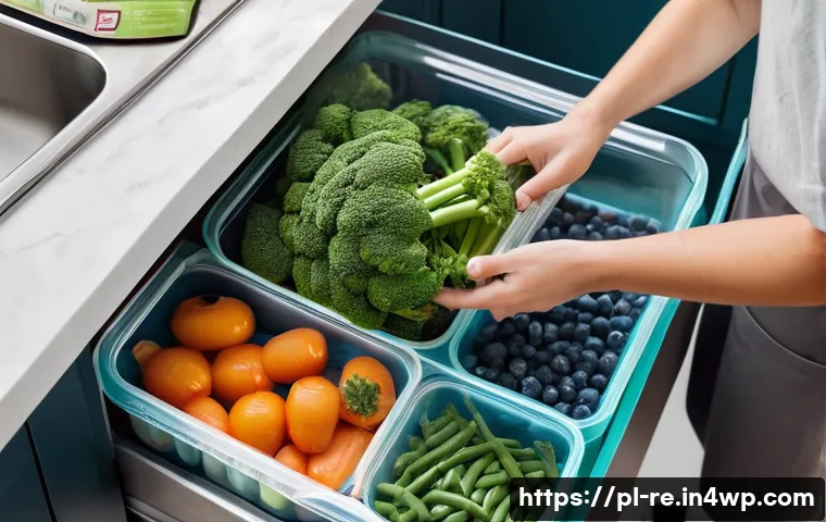 효율적인 식품 보존을 위한 소규모 작업 - **Prompt 1: Modern Kitchen Freezing & Organization**
A bright, clean, and modern apartment kitch...