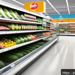 Home 23 식품 보존을 위한 CO2 및 질소 사용 - A detailed, realistic illustration of a modern supermarket shelf in Poland showcasing various fresh ...