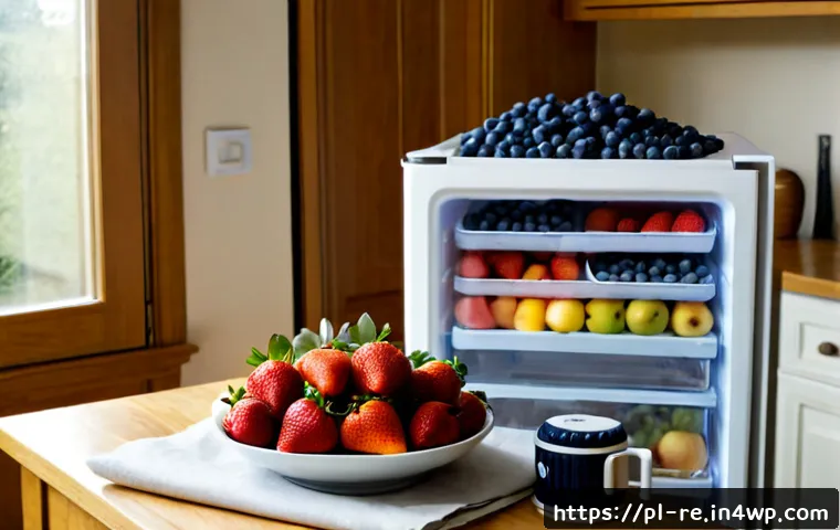 Home 17 신선한 과일 보존 팁 - Photorealistic bright Polish home kitchen scene showing fresh strawberries, blueberries, apples, and...